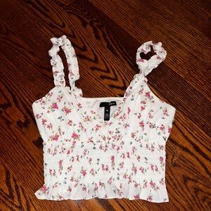 Aqua White Floral Smocked Blouse